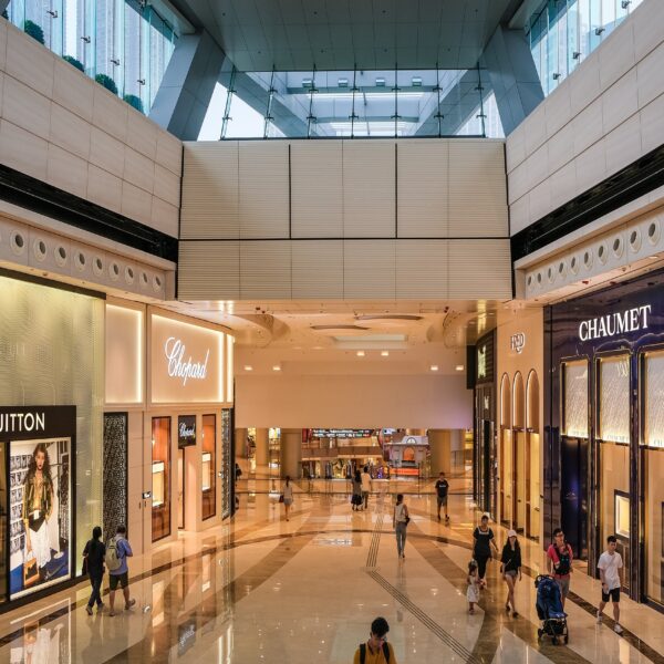 A mall view showing different luxury stores